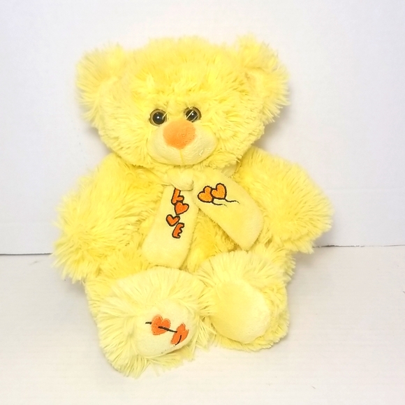 Yellow Fluffy LOVE Teddy Bear with Hearts Valentine's Day Plush - Picture 2 of 9